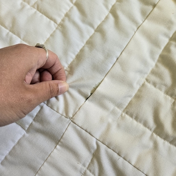 Handmade Patchwork Quilt Tumbling Blocks Blue Green Yellow Full Twin Lap Blanket - Picture 7 of 8